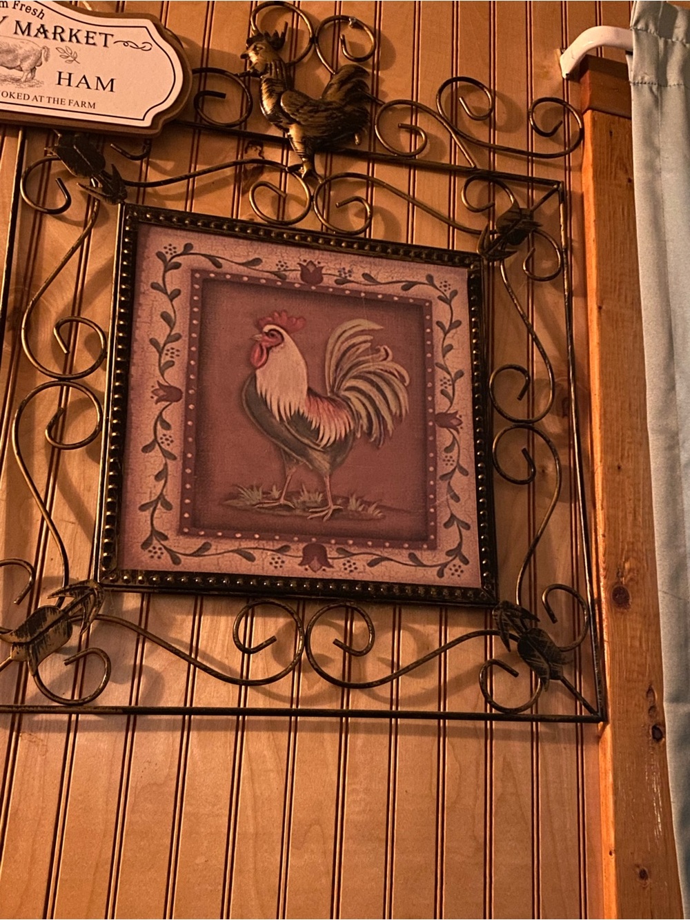 Rustic Rooster Wall Art - Brown Metal Frame